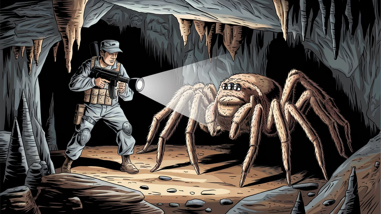 color page for soldier and spider in cave printable free